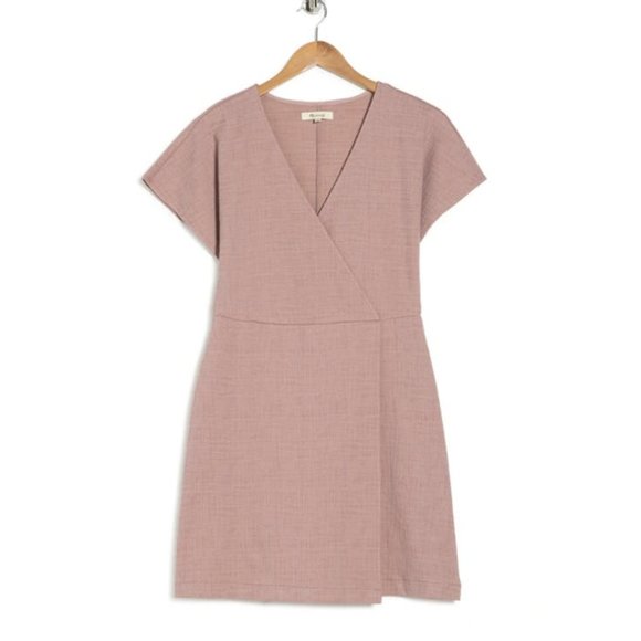 MADEWELL FADED MAUVE CROSS-FRONT FLUTTER-SLEEVE FIT & FLARE MINI DRESS - Picture 1 of 2